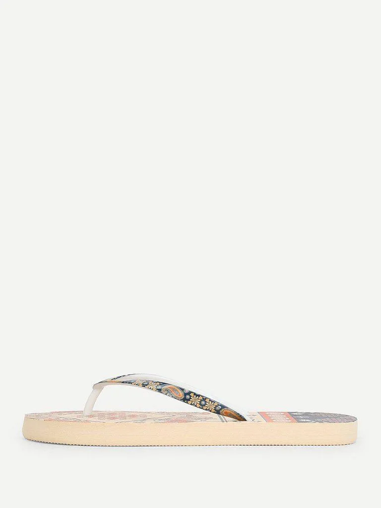 Mixed Print Flat Slippers