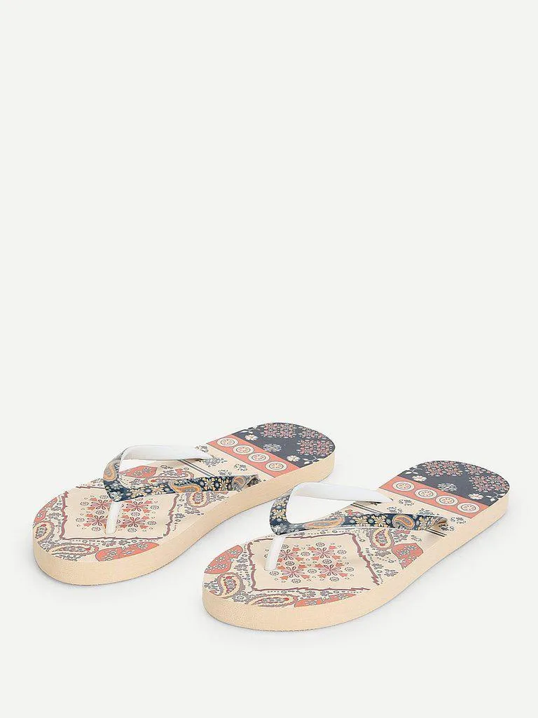 Mixed Print Flat Slippers
