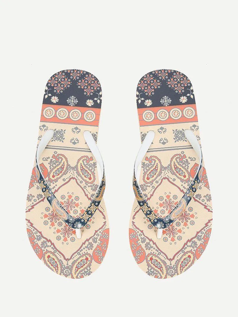 Mixed Print Flat Slippers