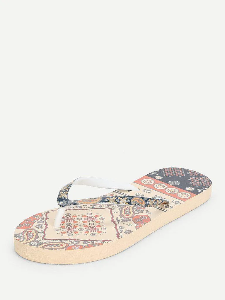 Mixed Print Flat Slippers