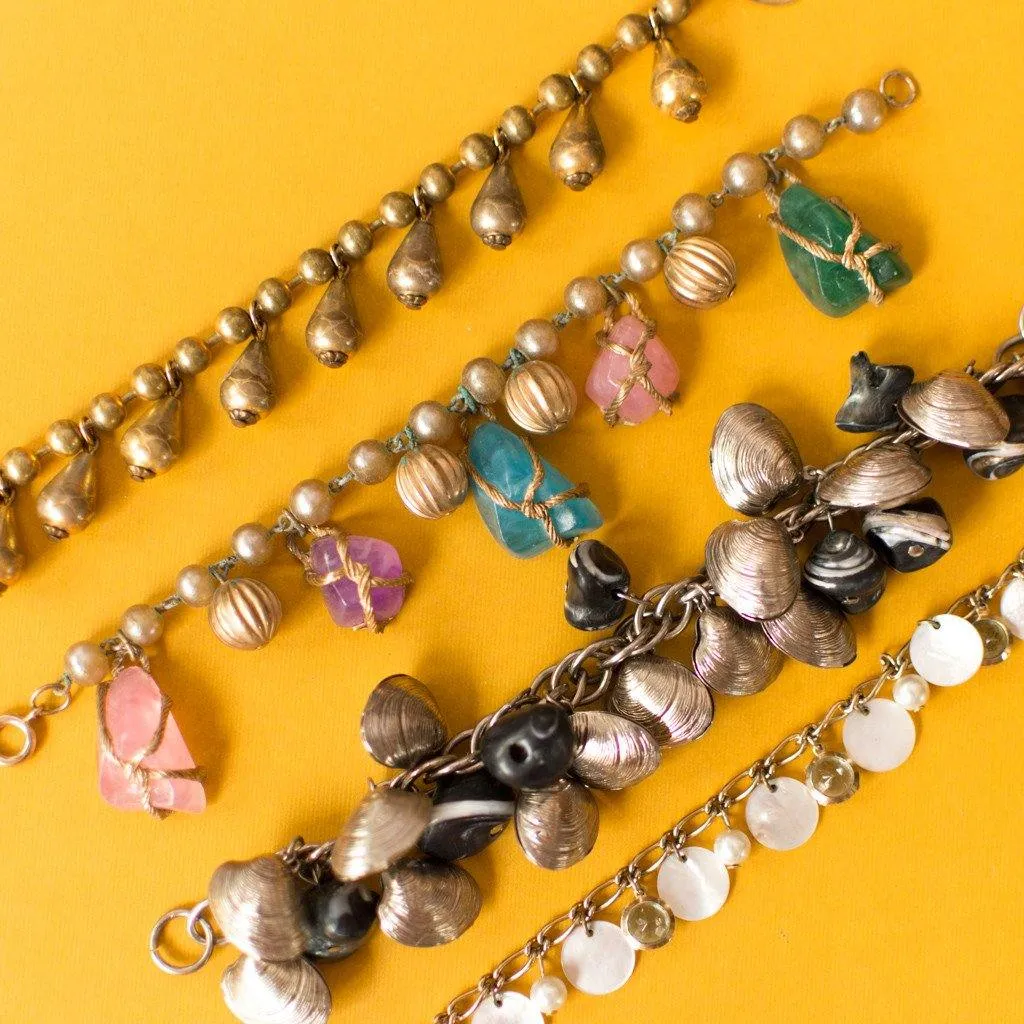 Mother of Pearl and Blue Crystal Charm Bracelet