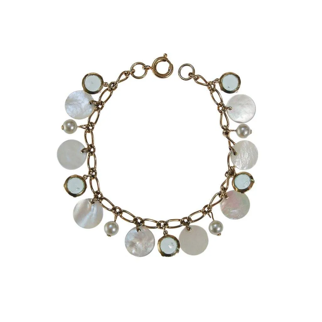 Mother of Pearl and Blue Crystal Charm Bracelet