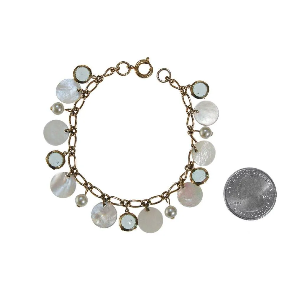 Mother of Pearl and Blue Crystal Charm Bracelet
