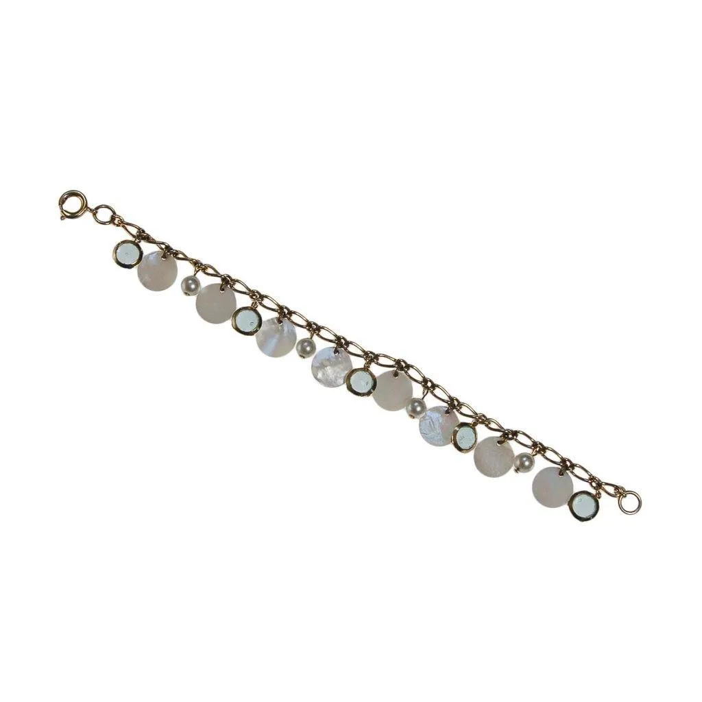Mother of Pearl and Blue Crystal Charm Bracelet