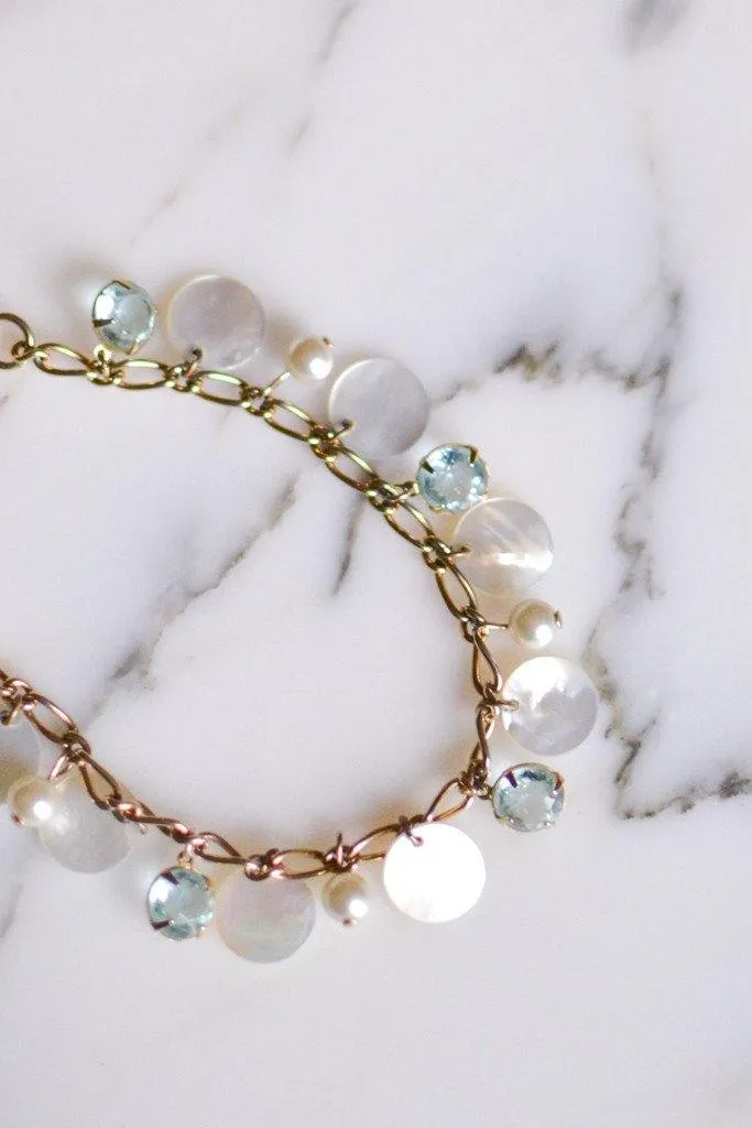 Mother of Pearl and Blue Crystal Charm Bracelet