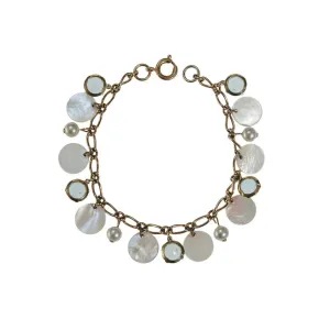 Mother of Pearl and Blue Crystal Charm Bracelet