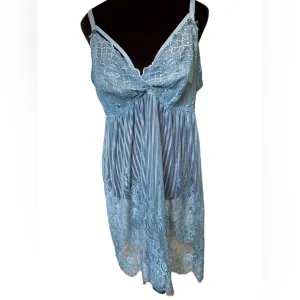 NEW Cacique Steel Blue All Over Sheer Lace Caged Babydoll Lingerie Slip Dress
