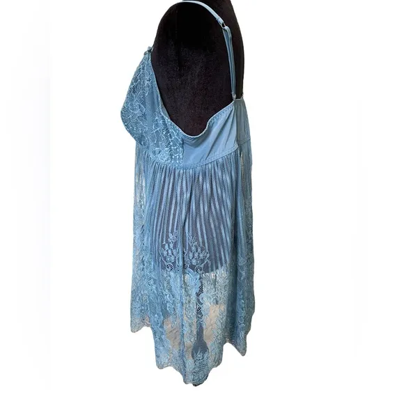 NEW Cacique Steel Blue All Over Sheer Lace Caged Babydoll Lingerie Slip Dress