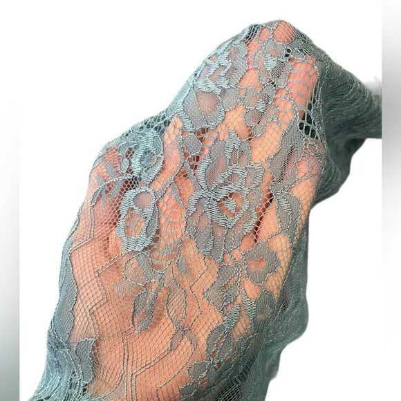 NEW Cacique Steel Blue All Over Sheer Lace Caged Babydoll Lingerie Slip Dress