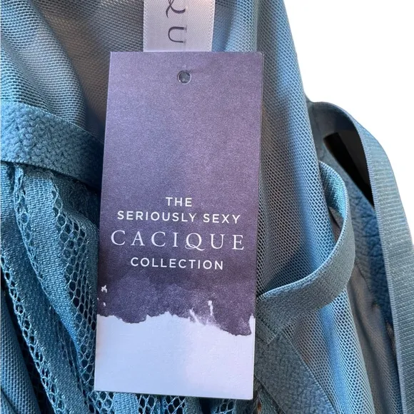 NEW Cacique Steel Blue All Over Sheer Lace Caged Babydoll Lingerie Slip Dress