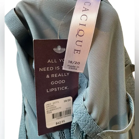 NEW Cacique Steel Blue All Over Sheer Lace Caged Babydoll Lingerie Slip Dress