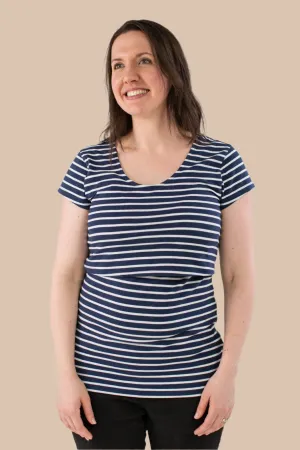 Nursing short sleeve t-shirt in Navy/White Stripes