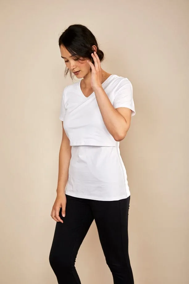 Nursing V Neck Cotton T-Shirt | White
