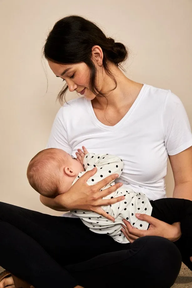Nursing V Neck Cotton T-Shirt | White