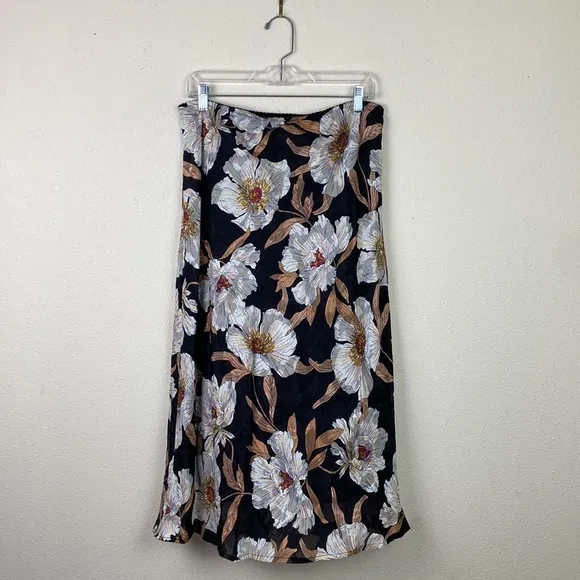 NWT B.O.G. Collective | Rho Black Cream Floral Slip Midi Skirt L