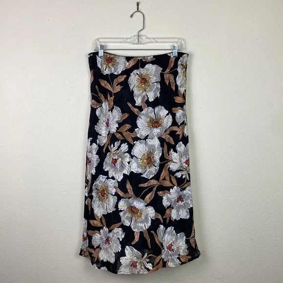 NWT B.O.G. Collective | Rho Black Cream Floral Slip Midi Skirt L