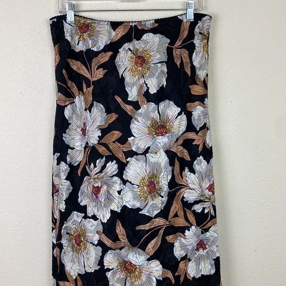 NWT B.O.G. Collective | Rho Black Cream Floral Slip Midi Skirt L