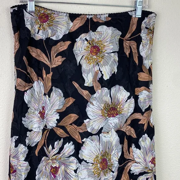NWT B.O.G. Collective | Rho Black Cream Floral Slip Midi Skirt L