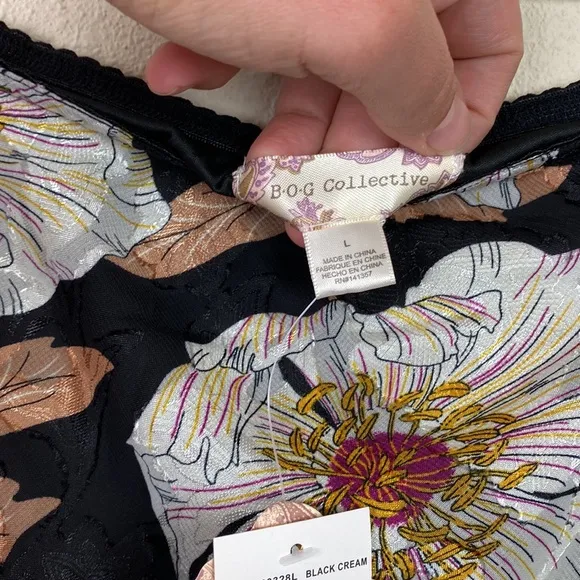 NWT B.O.G. Collective | Rho Black Cream Floral Slip Midi Skirt L