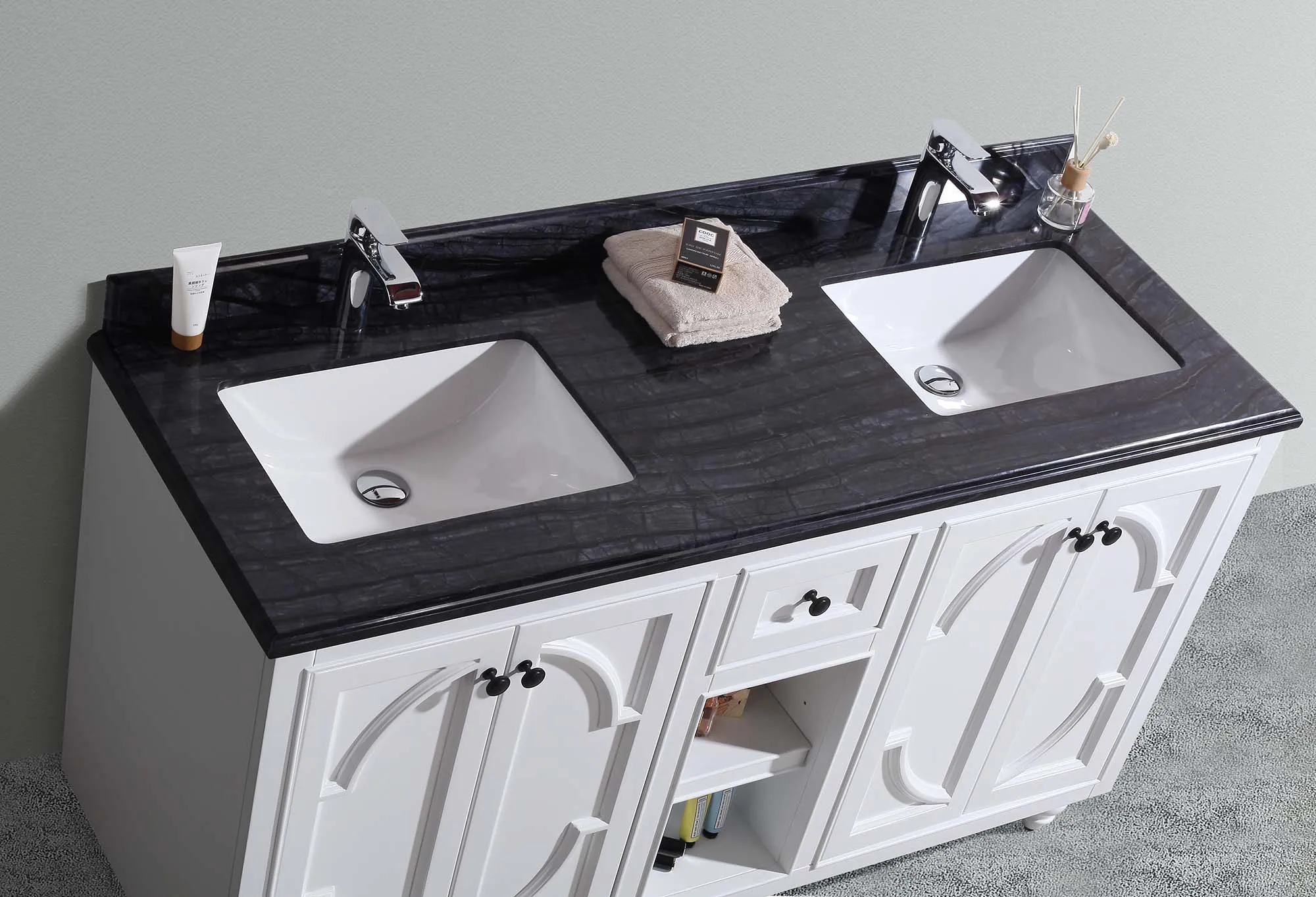 Odyssey 60" White Double Sink Bathroom Vanity with Countertop