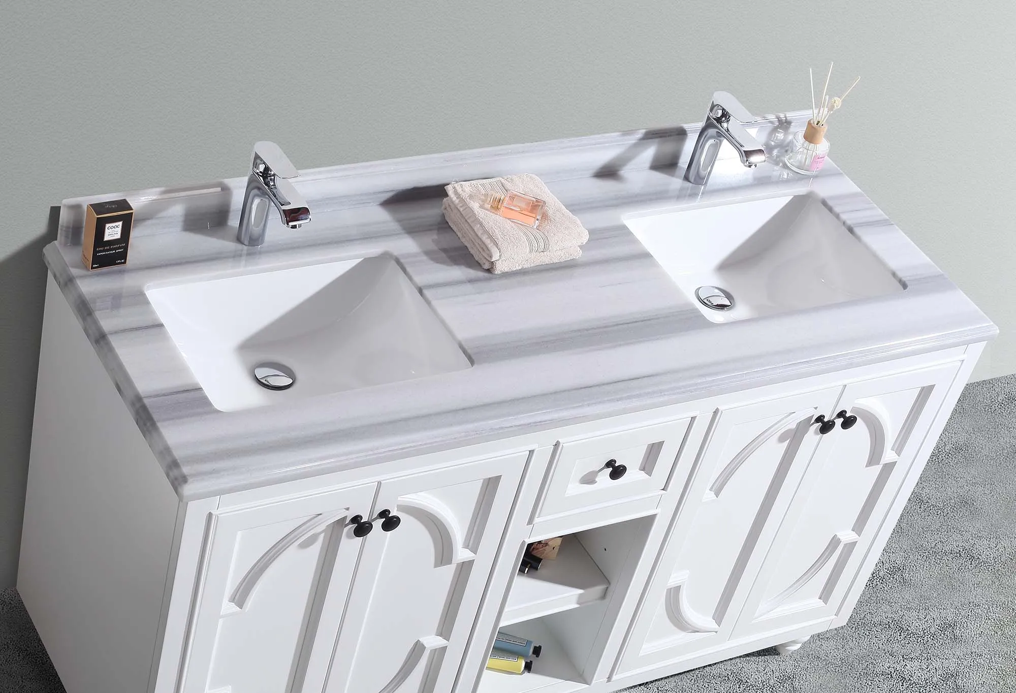 Odyssey 60" White Double Sink Bathroom Vanity with Countertop