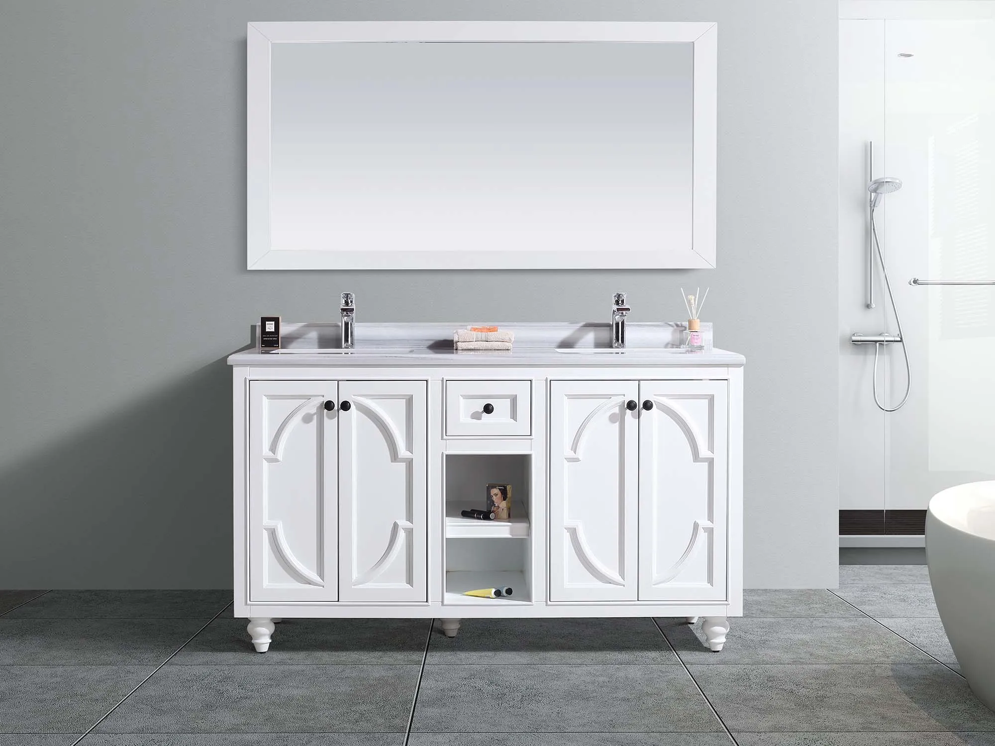 Odyssey 60" White Double Sink Bathroom Vanity with Countertop