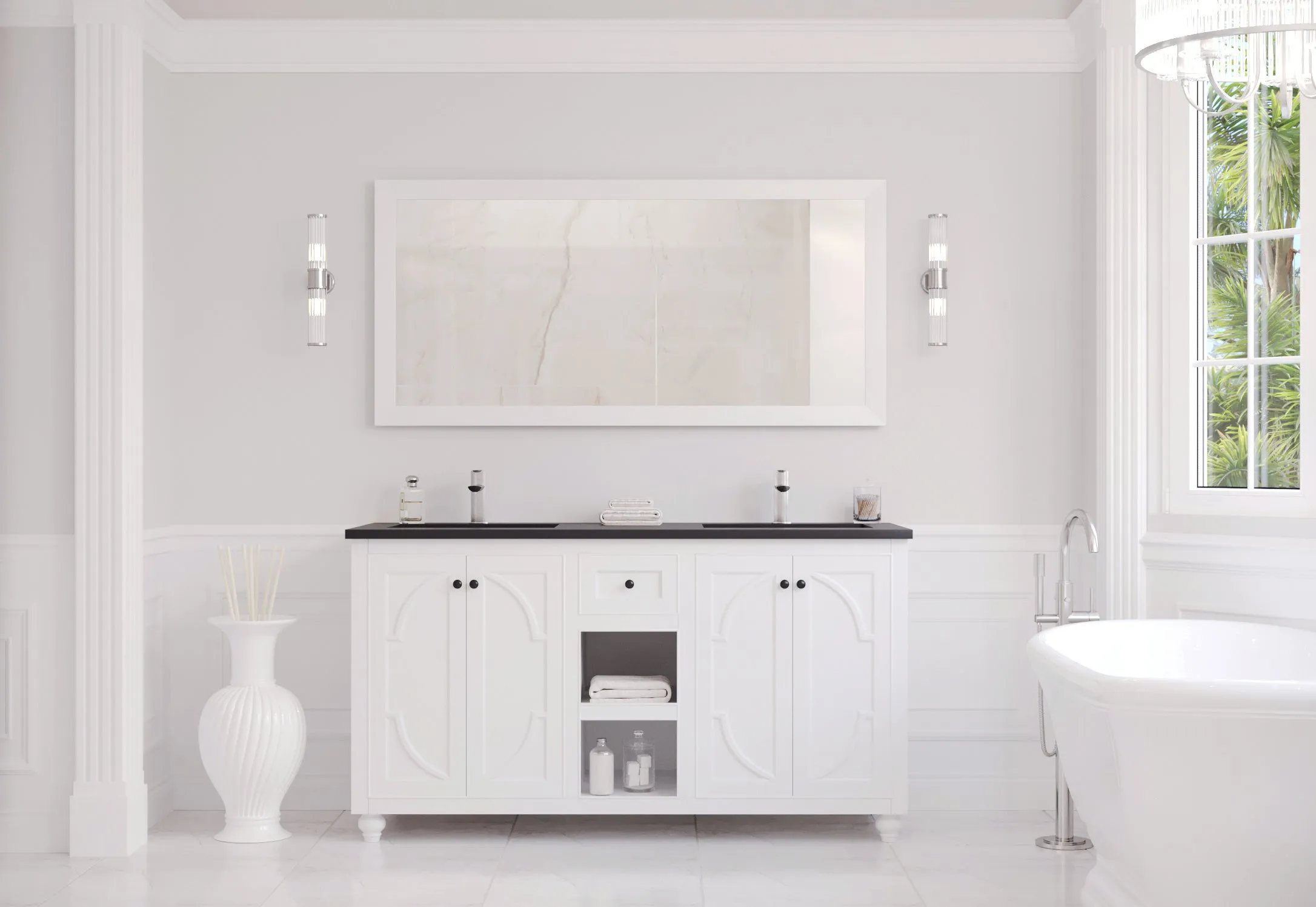 Odyssey 60" White Double Sink Bathroom Vanity with Countertop