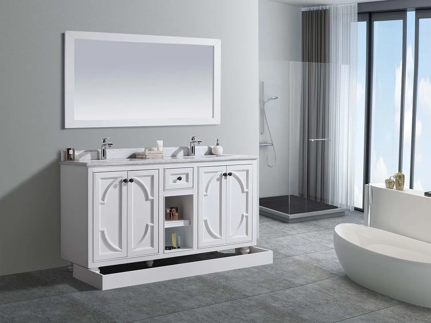 Odyssey 60" White Double Sink Bathroom Vanity with Countertop