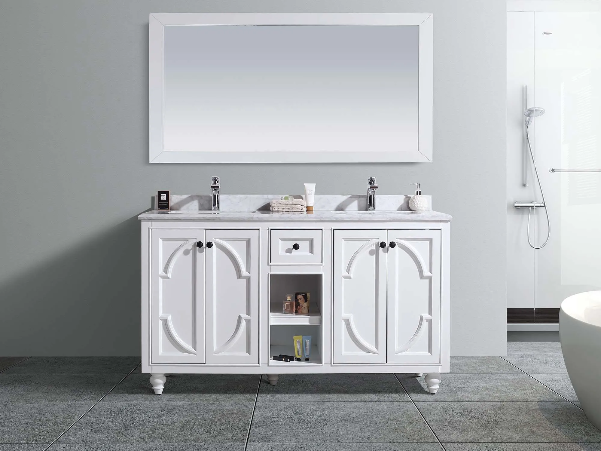 Odyssey 60" White Double Sink Bathroom Vanity with Countertop