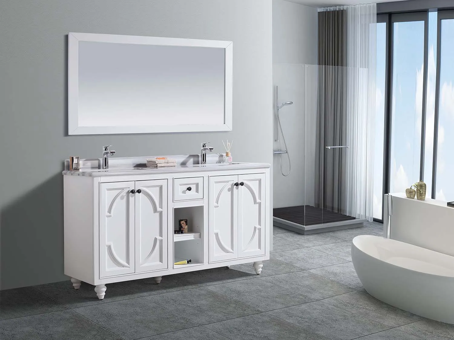 Odyssey 60" White Double Sink Bathroom Vanity with Countertop