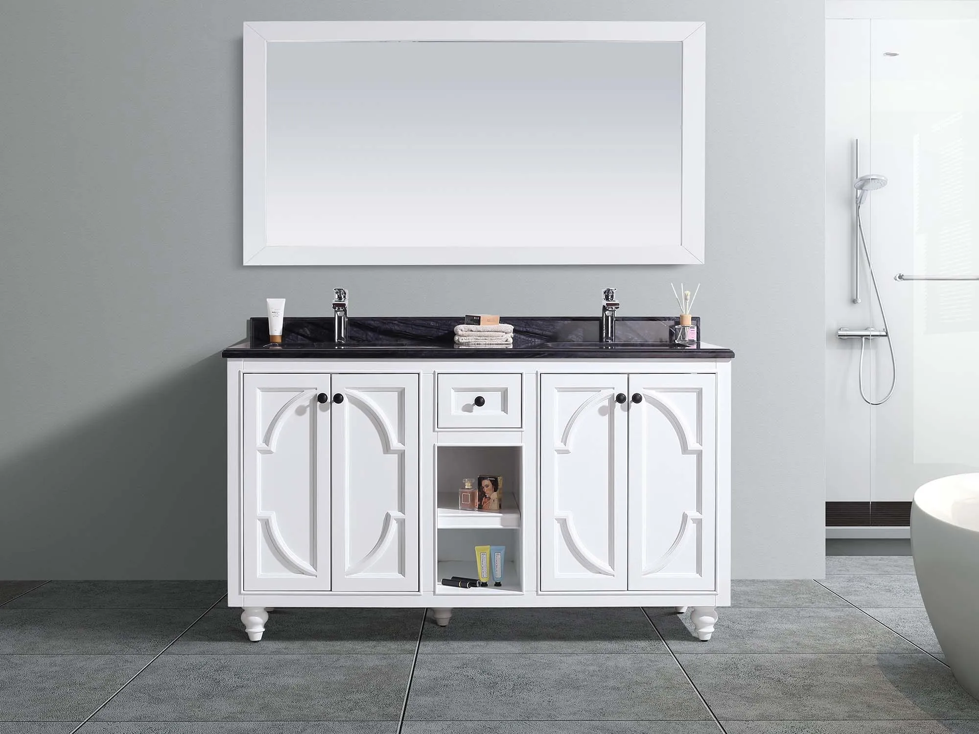 Odyssey 60" White Double Sink Bathroom Vanity with Countertop
