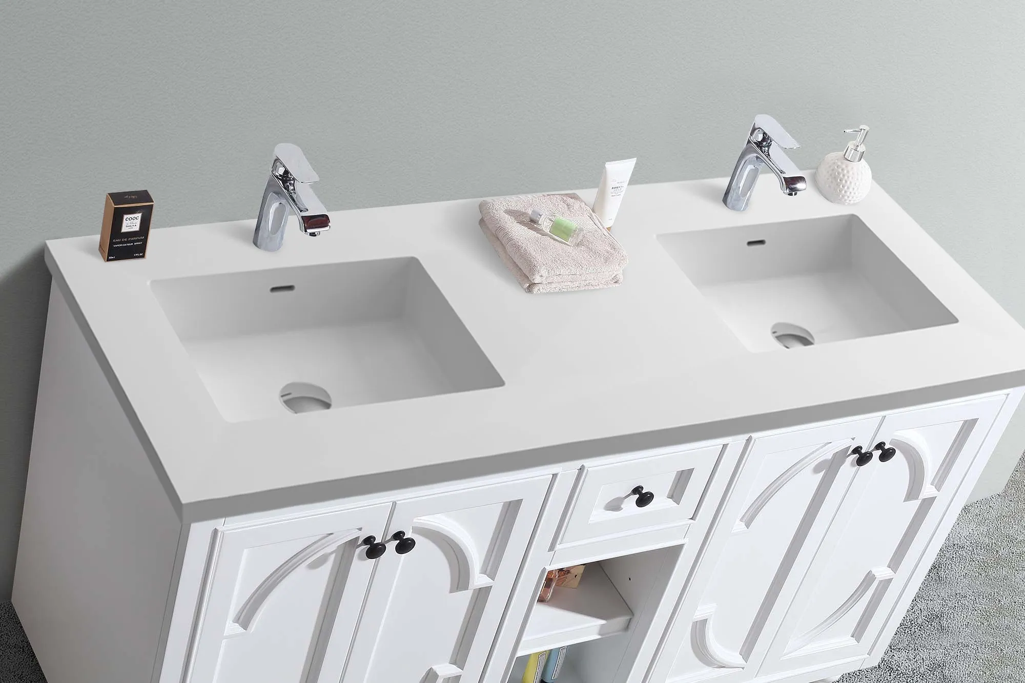 Odyssey 60" White Double Sink Bathroom Vanity with Countertop