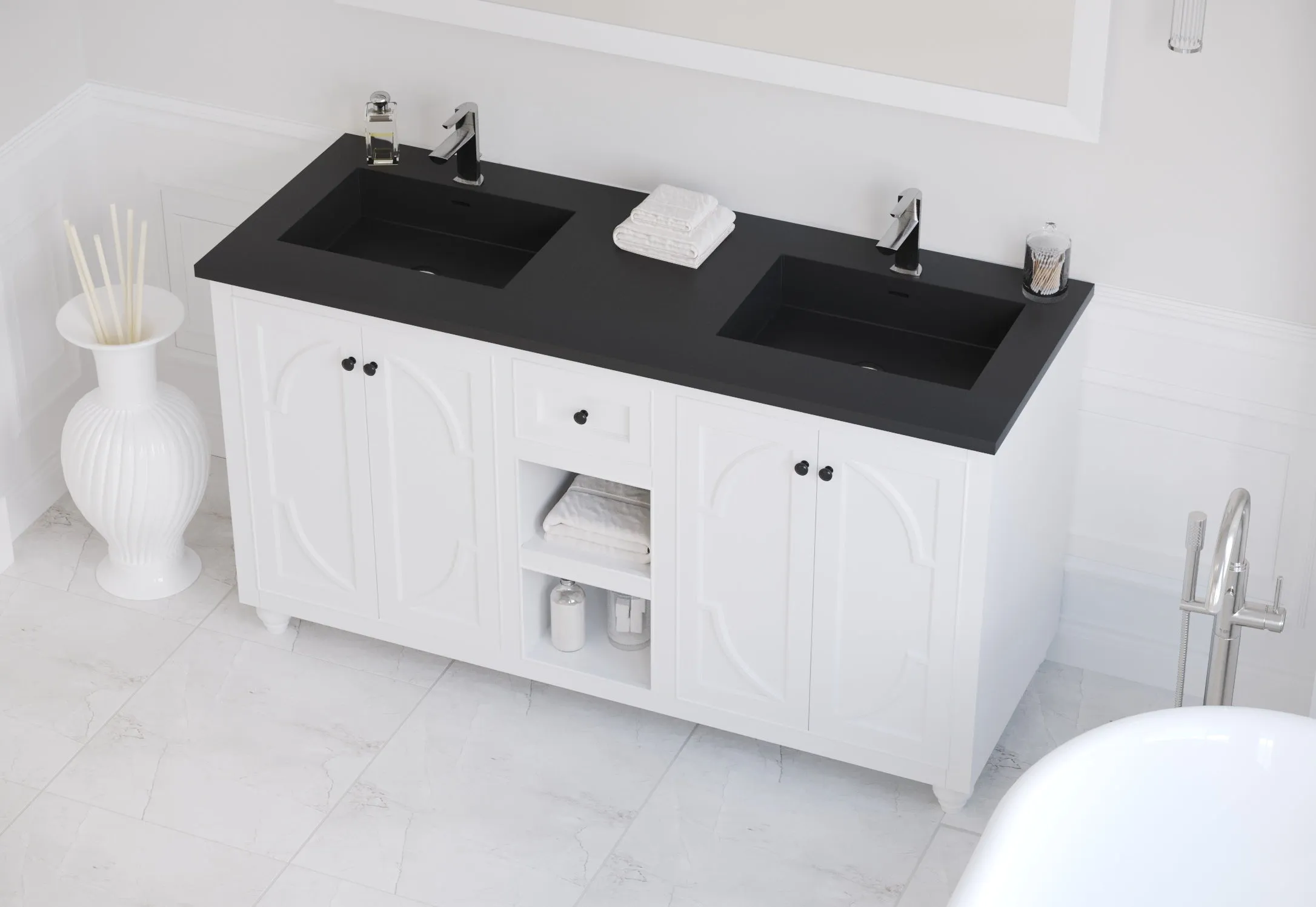 Odyssey 60" White Double Sink Bathroom Vanity with Countertop