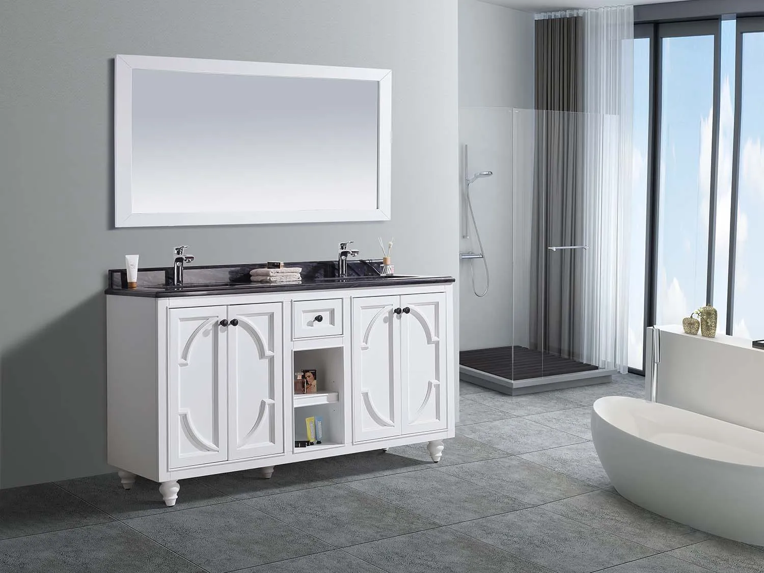 Odyssey 60" White Double Sink Bathroom Vanity with Countertop