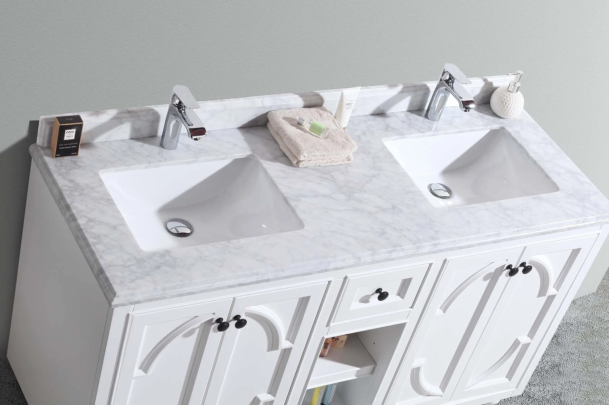 Odyssey 60" White Double Sink Bathroom Vanity with Countertop