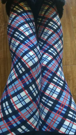 One Size Coral, Blue & White Plaid Leggings