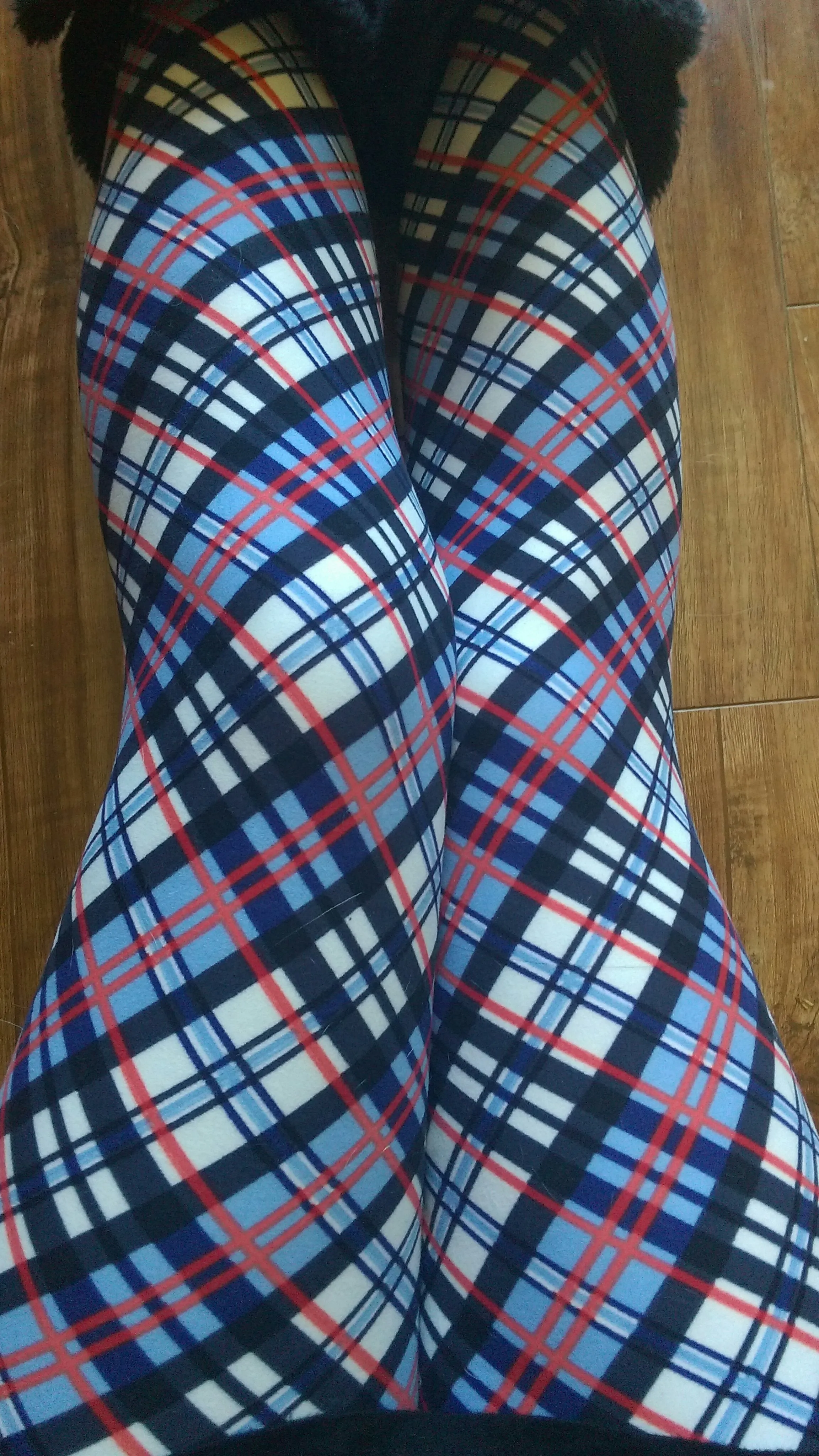 One Size Coral, Blue & White Plaid Leggings