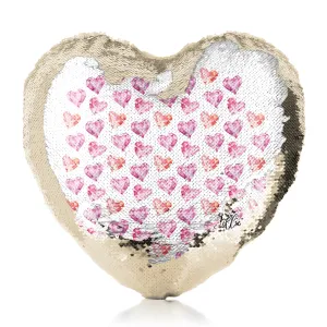 Personalised Sequin Heart Cushion with Stylish Text and Crystal Hearts Print