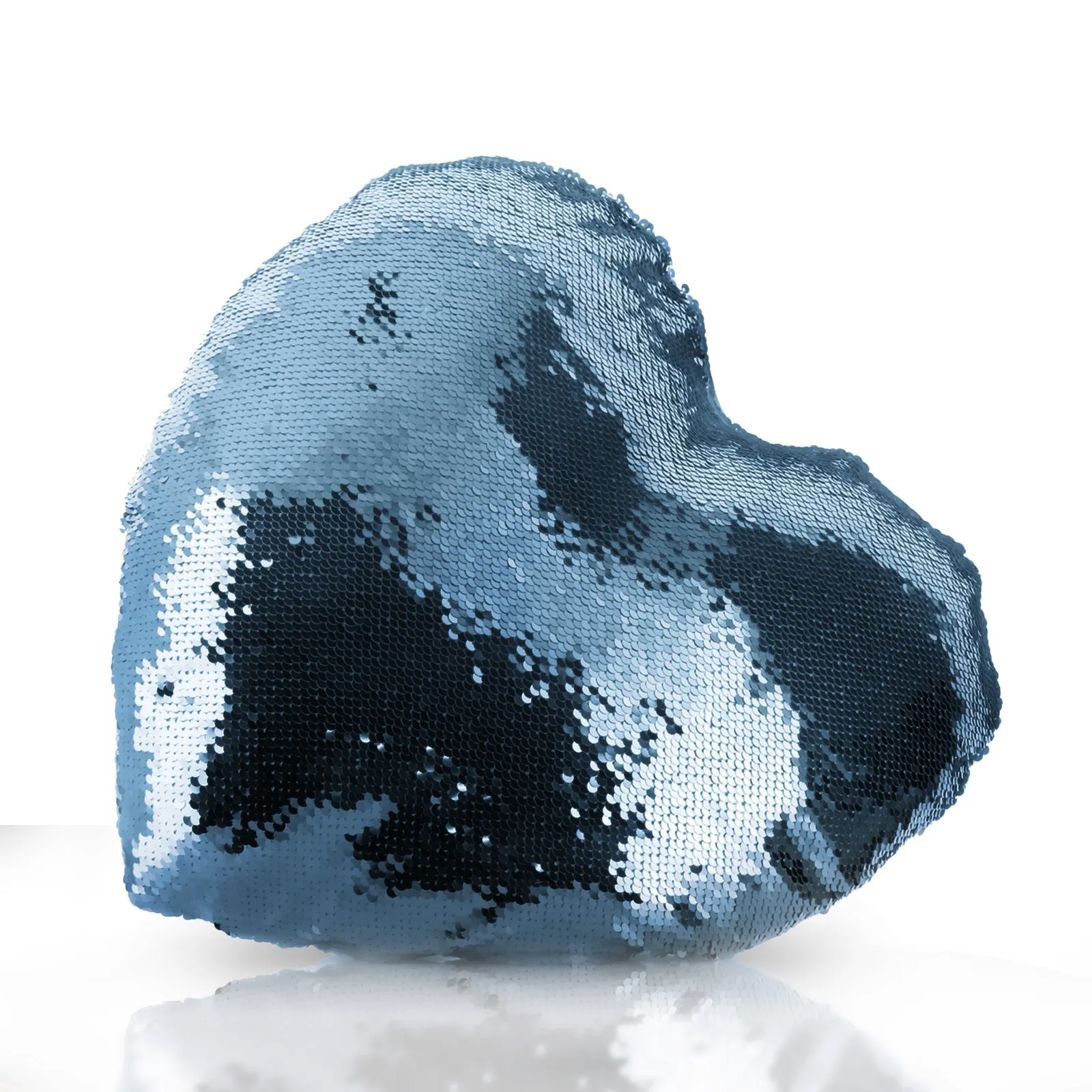 Personalised Sequin Heart Cushion with White Polar Bear Blue Butterflies and Cute Text