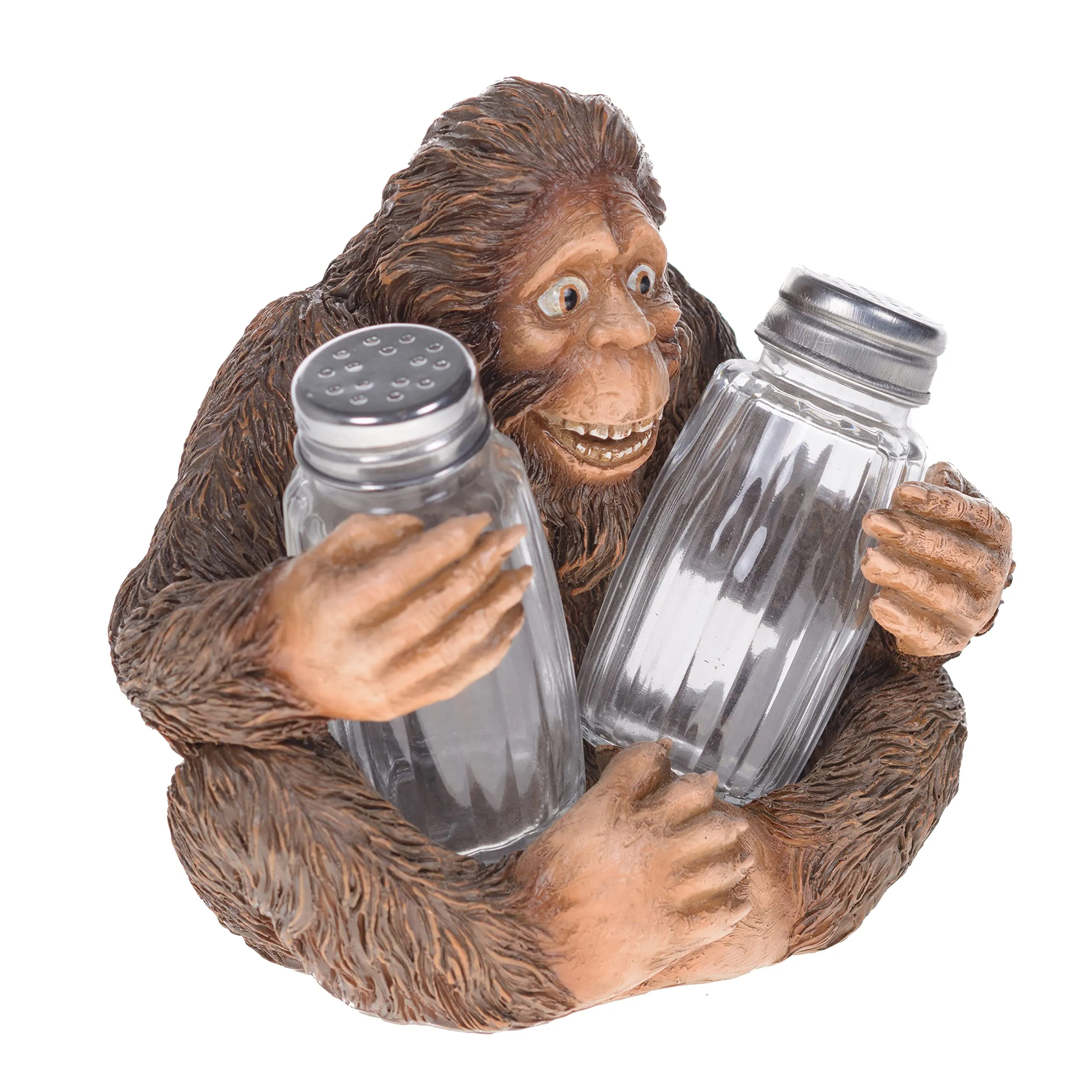 Pine Ridge Bigfoot Sasquatch Salt And Pepper Shaker - Two Glass Shakers, Bigfoot Holder Caddy For Spices And Seasonings, For Kitchen, Dining or Table Decor