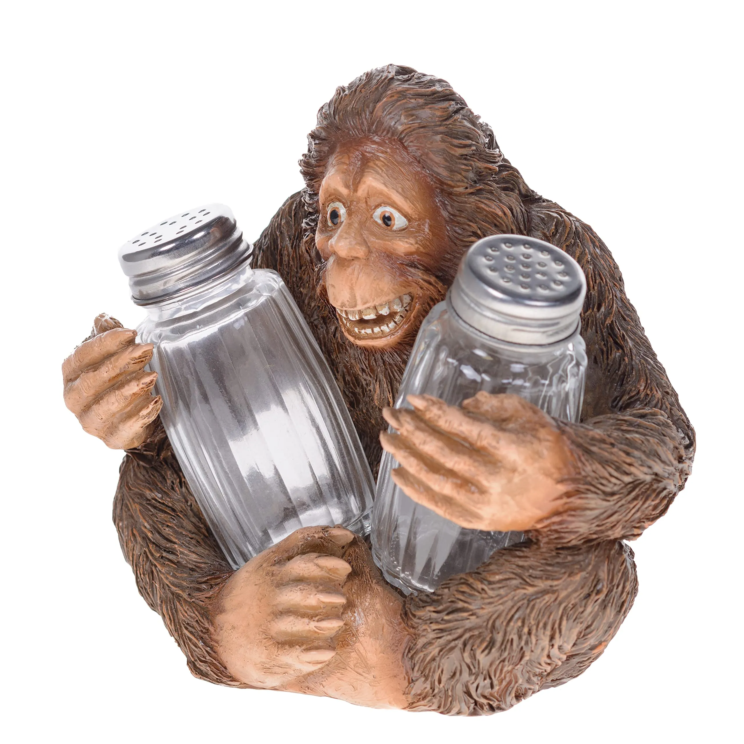 Pine Ridge Bigfoot Sasquatch Salt And Pepper Shaker - Two Glass Shakers, Bigfoot Holder Caddy For Spices And Seasonings, For Kitchen, Dining or Table Decor