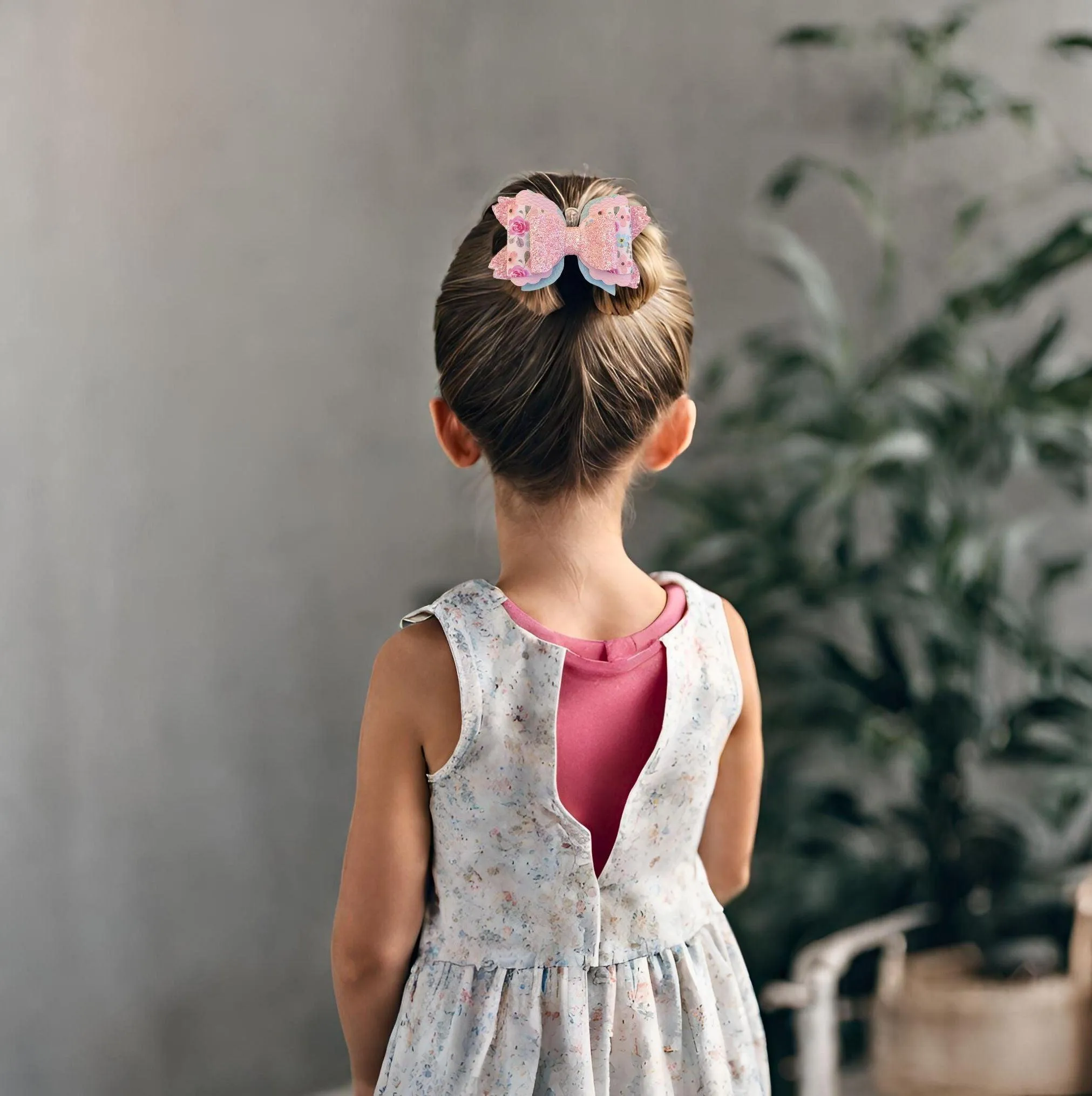 Pink Glitter Flower Hair Bow