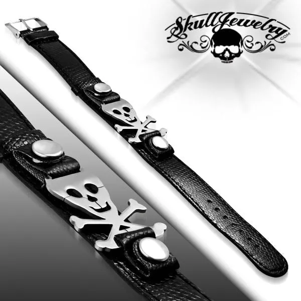 Pirate Skull Crossbones Watch-Style Bracelet (#c080)