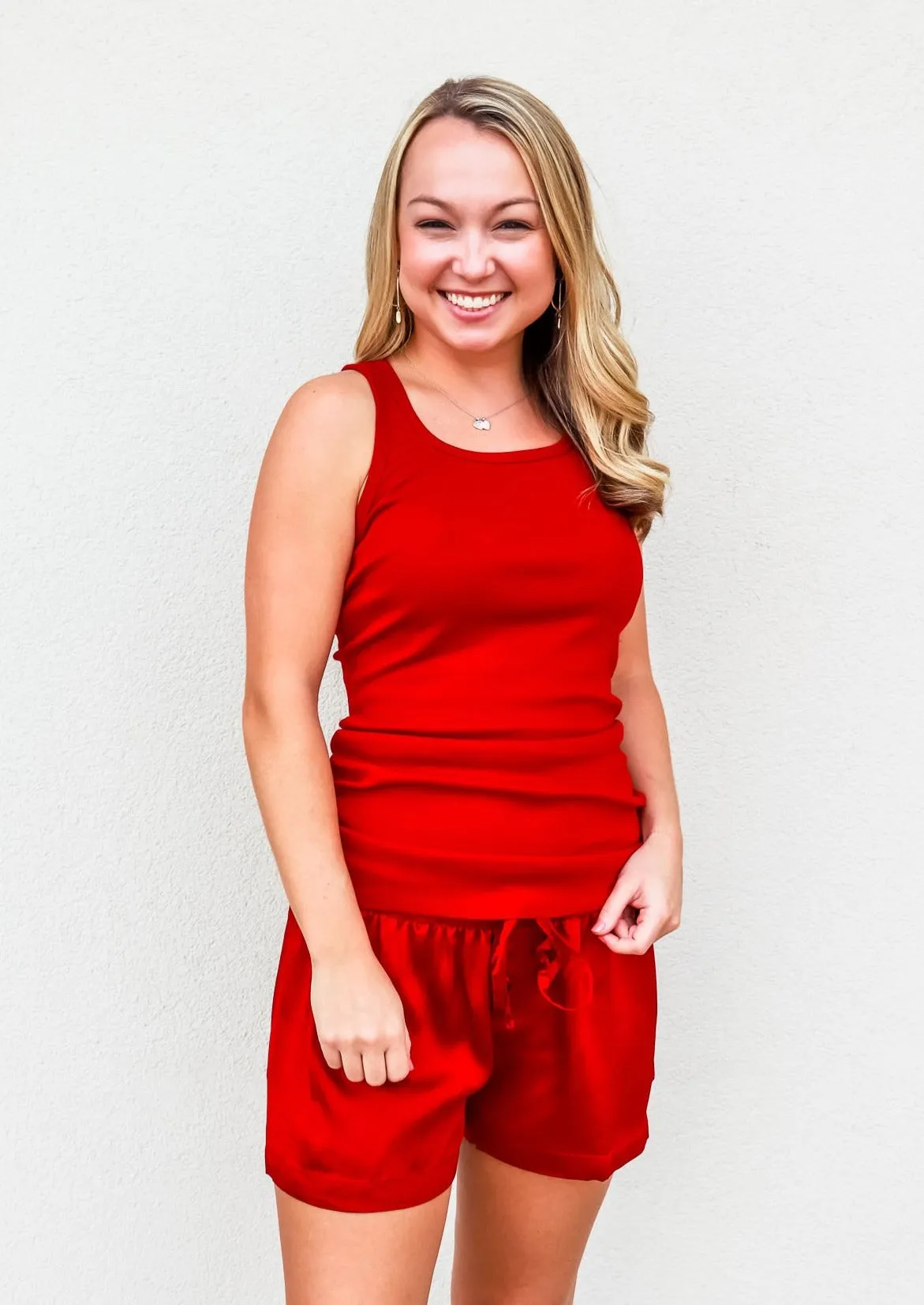 PJ Harlow Mikel Satin Shorts in Red