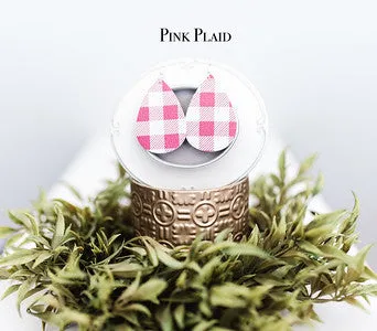 Plaid Leather Teardrop Earrings - 8 Colors!