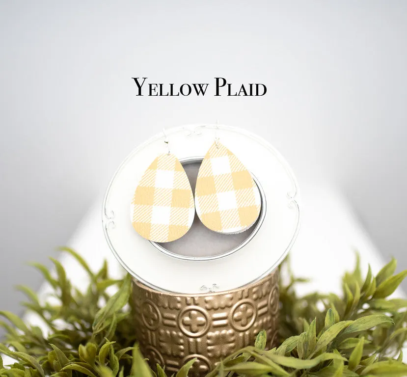 Plaid Leather Teardrop Earrings - 8 Colors!