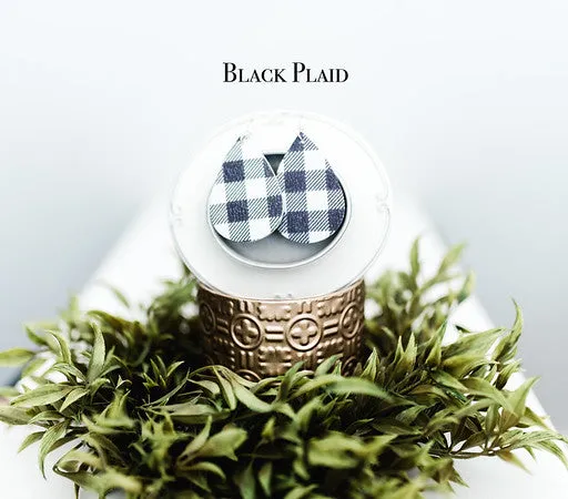 Plaid Leather Teardrop Earrings - 8 Colors!