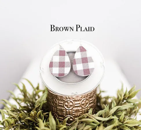 Plaid Leather Teardrop Earrings - 8 Colors!
