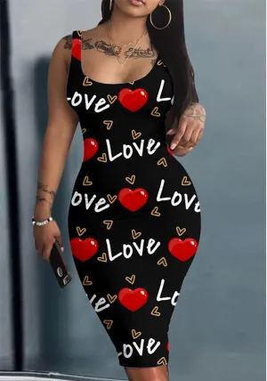 Playful Love-Print Sleeveless Bodycon Dress for Effortless Charm