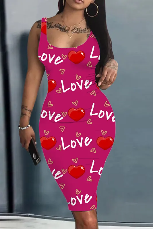 Playful Love-Print Sleeveless Bodycon Dress for Effortless Charm